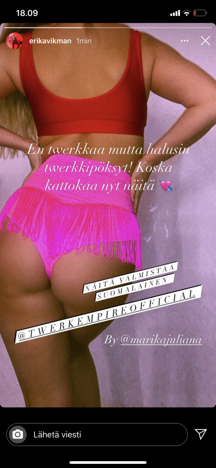 Erika Vikman poseeraa peppu kohti kameraa uusissa twerkkipöksyissään ...