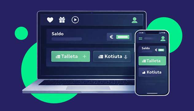 Nettikasino käyttöliittymä tietokoneella ja mobiilissa – pelitili, talletus ja kotiutus